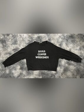 Z Supply Dogs Coffee Weekends Graphic Cropped Sweatshirt Size S